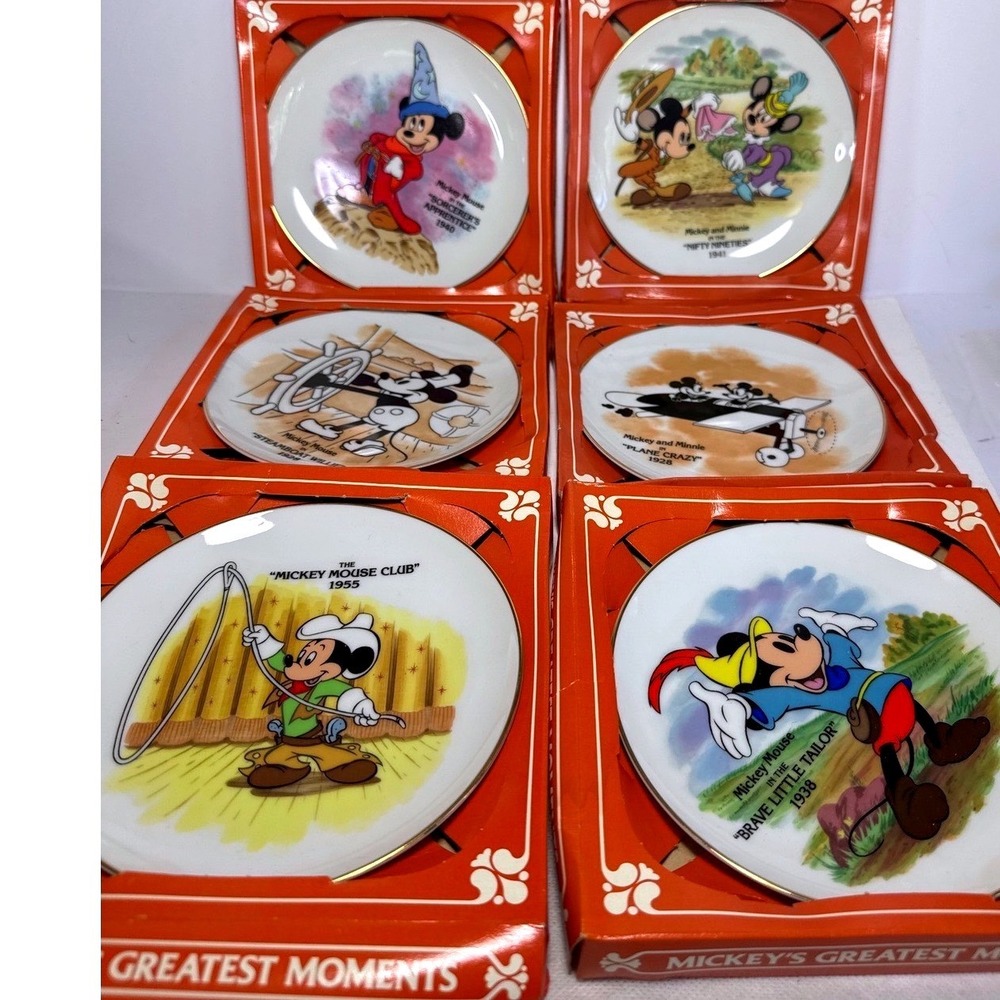 Vintage Disney Mickey's Greatest Moments Complete Set 6 Plates w/ Boxes Japan